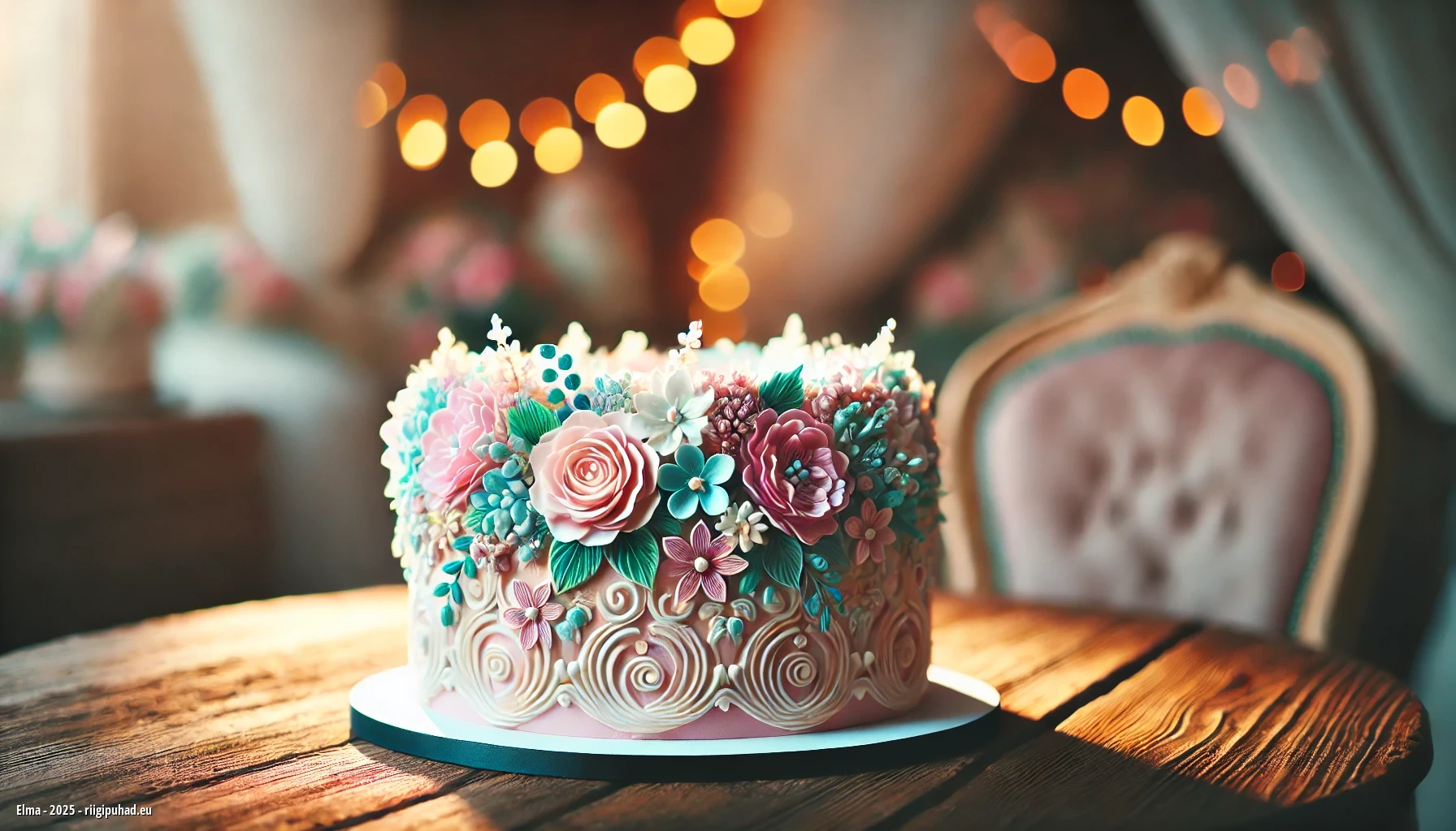 Elma nimepäeva tähistamine tordiga kaetud laua taga