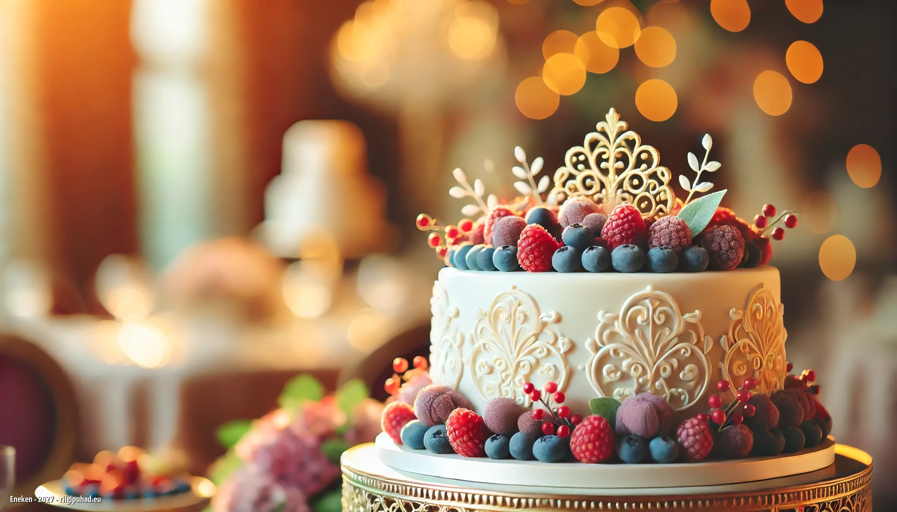 Enekeni nimepäeva tähistamine tordiga kaetud laua taga